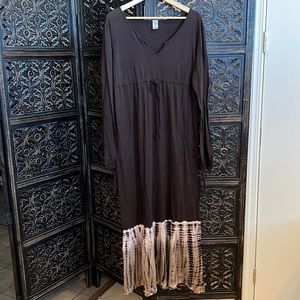 PrAna 100% Cotton Knit Chocolate Brown Tie-Dye Maxi Lounge Dress Size Large EUC